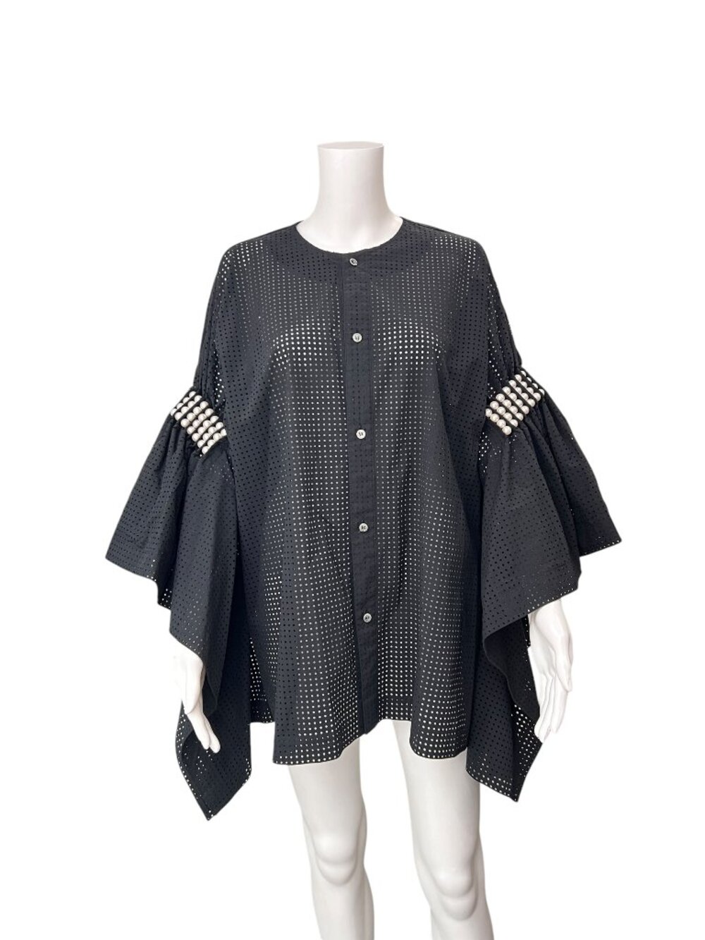$1936 Junya Watanabe Black Perforated Faux Pearl Embellished Shirt size Medium - Picture 3 of 11